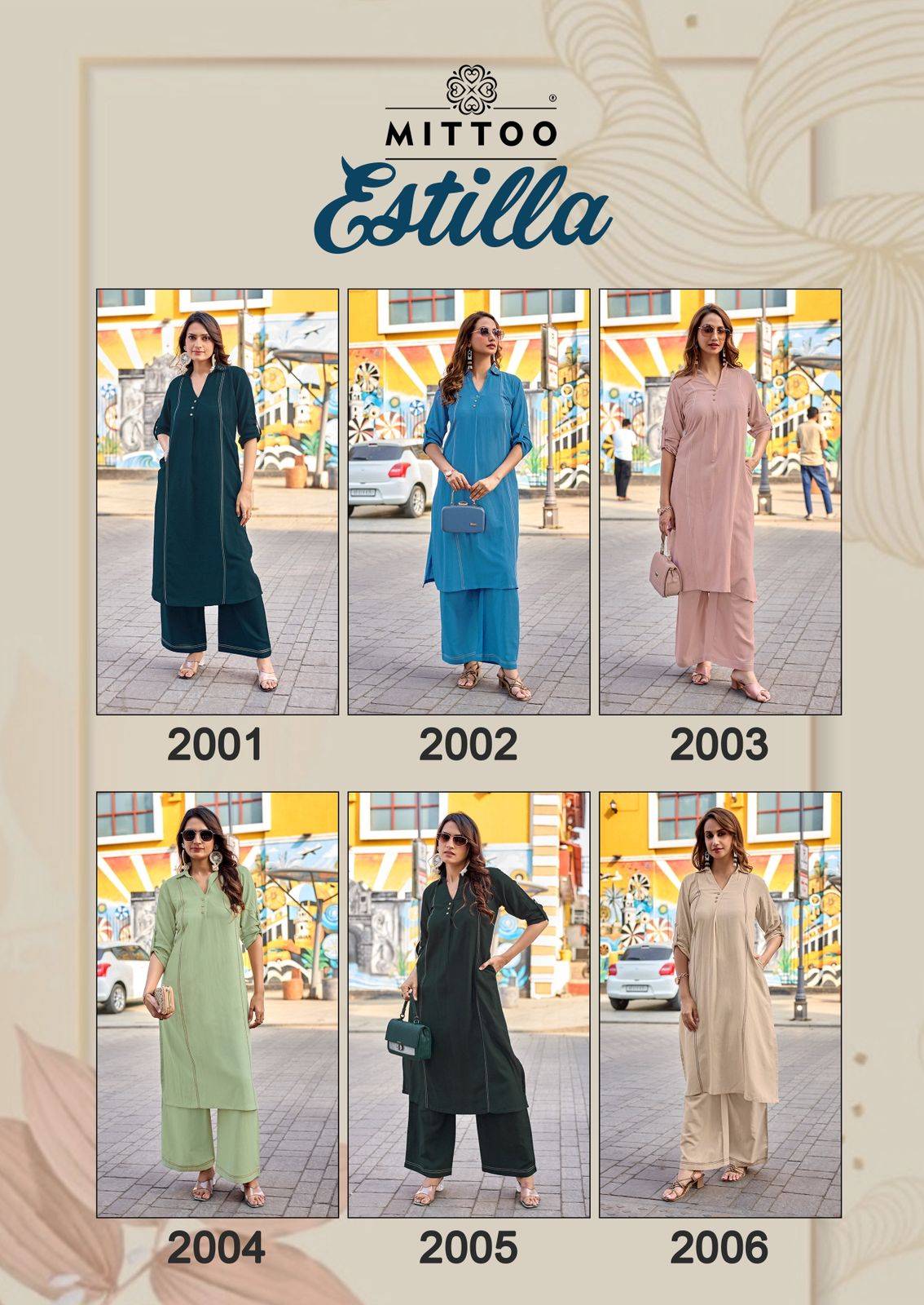 Estilla By MITTOO 2001 To 2006 Series Beautiful Festive Suits Colourful Rayon Linne Co-ord sets At Wholesale Price